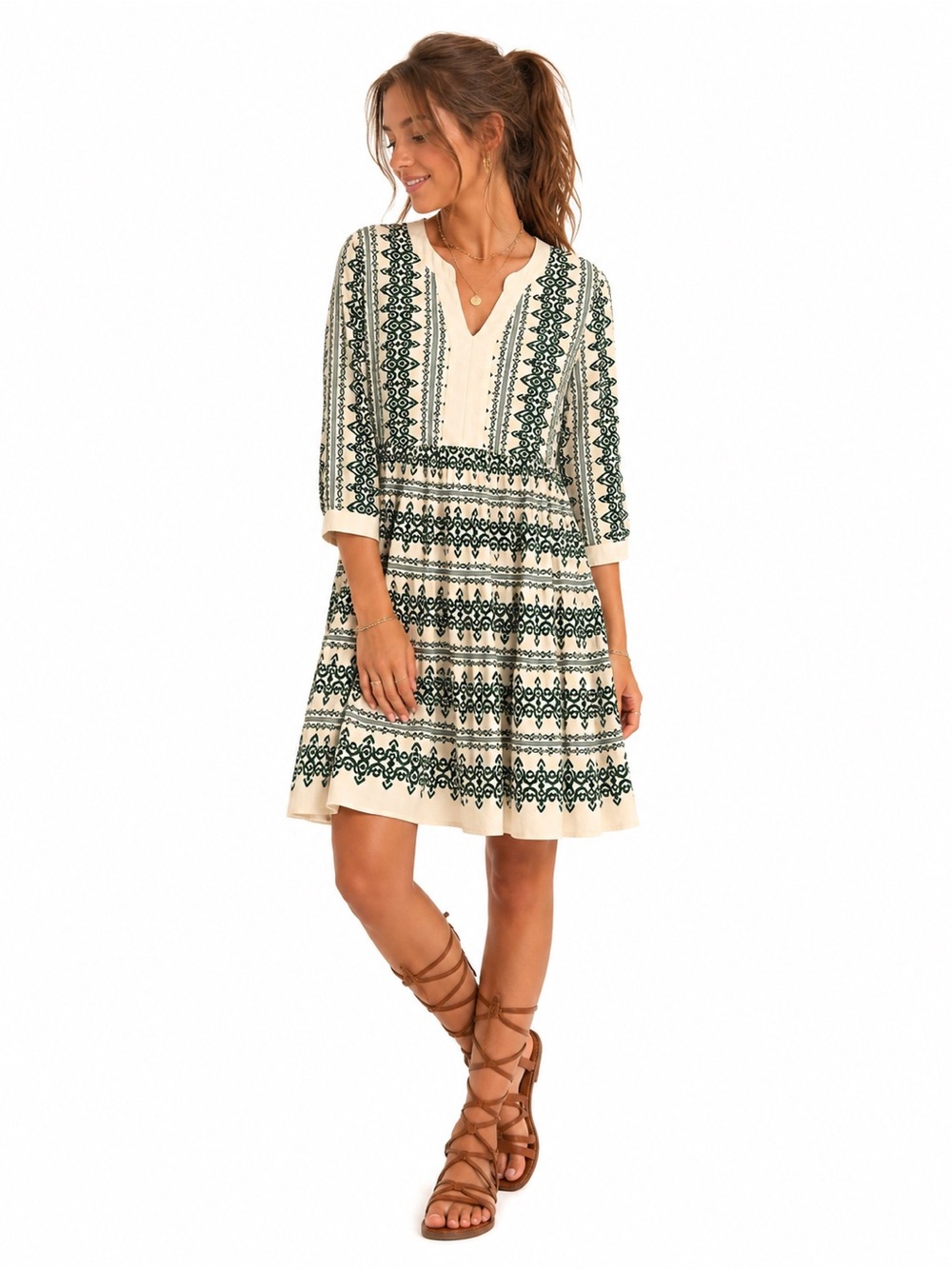 Anthropologie Fig & Flower Boho Printed Knee-Length Dress L